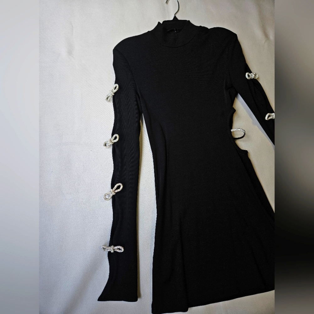 NEW $985 Mach & Mach Crystal-Embellished Cut-Out Minidress - Picture 7 of 16